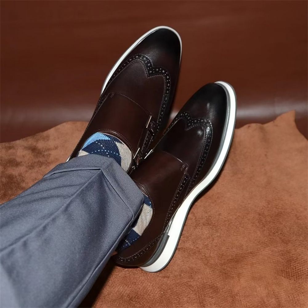 Chaussures Formelles Pour Hommes Habillées Élégantes À Boucle Classique - Café