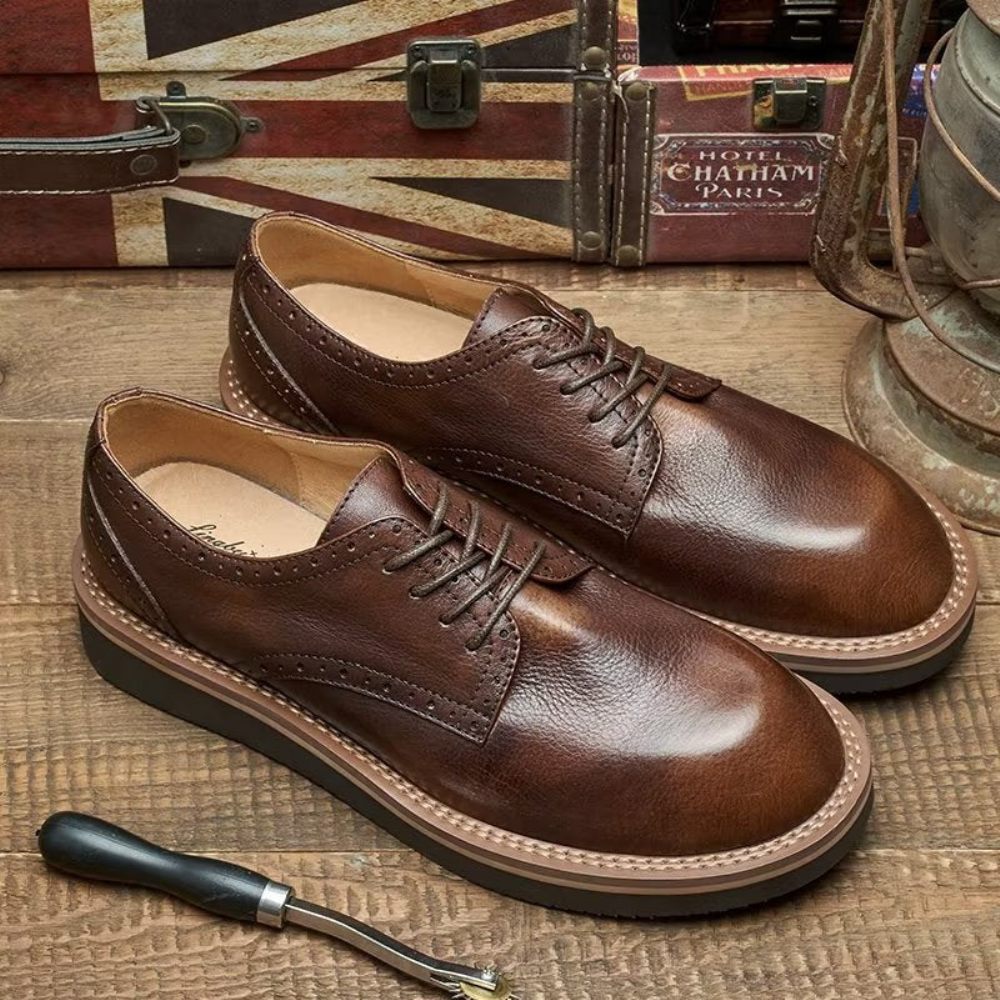 Chaussures Formelles Pour Hommes Habillées Élégantes À Bout Rond - Café