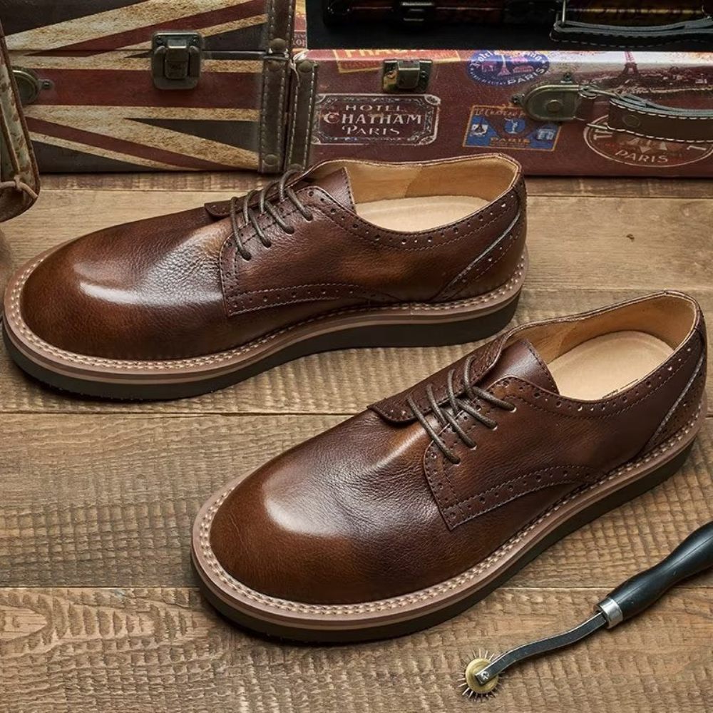 Chaussures Formelles Pour Hommes Habillées Élégantes À Bout Rond - Café