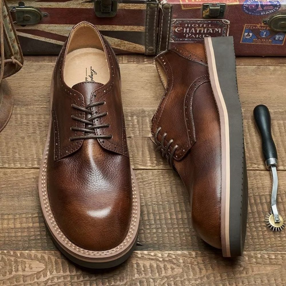 Chaussures Formelles Pour Hommes Habillées Élégantes À Bout Rond - Café