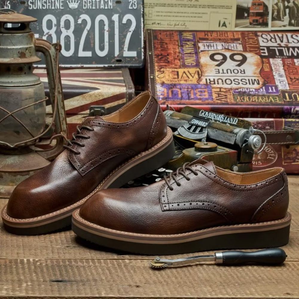 Chaussures Formelles Pour Hommes Habillées Élégantes À Bout Rond - Café