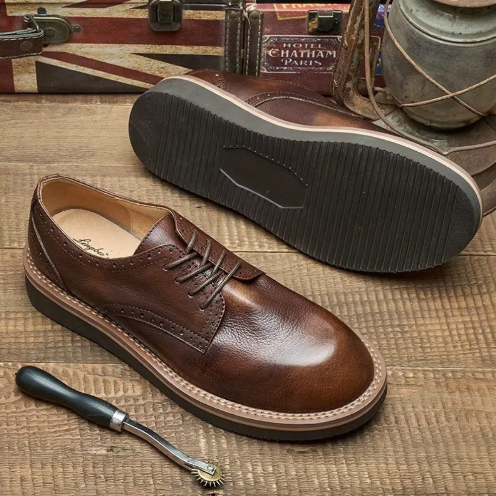 Chaussures Formelles Pour Hommes Habillées Élégantes À Bout Rond - Café