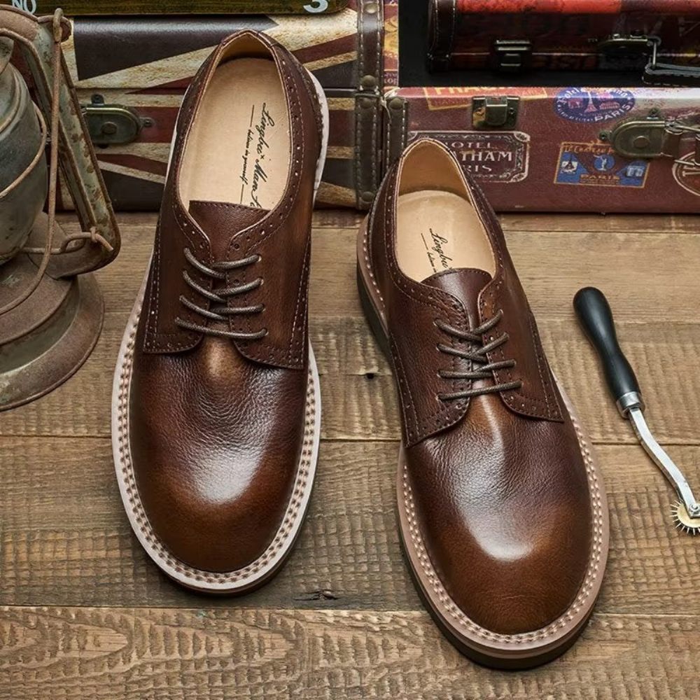 Chaussures Formelles Pour Hommes Habillées Élégantes À Bout Rond - Café