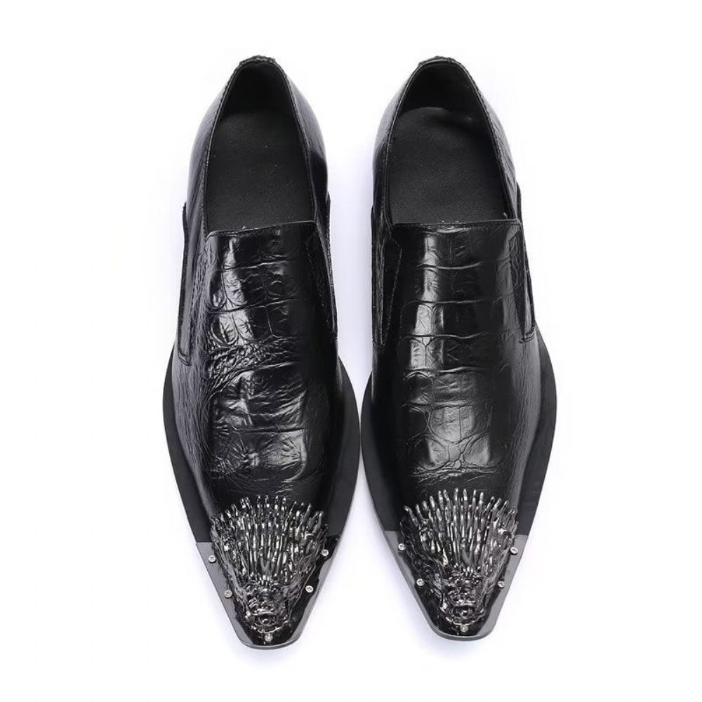 Chaussures Formelles Pour Hommes Habillées Élégantes Cuir Crocodile - Noir