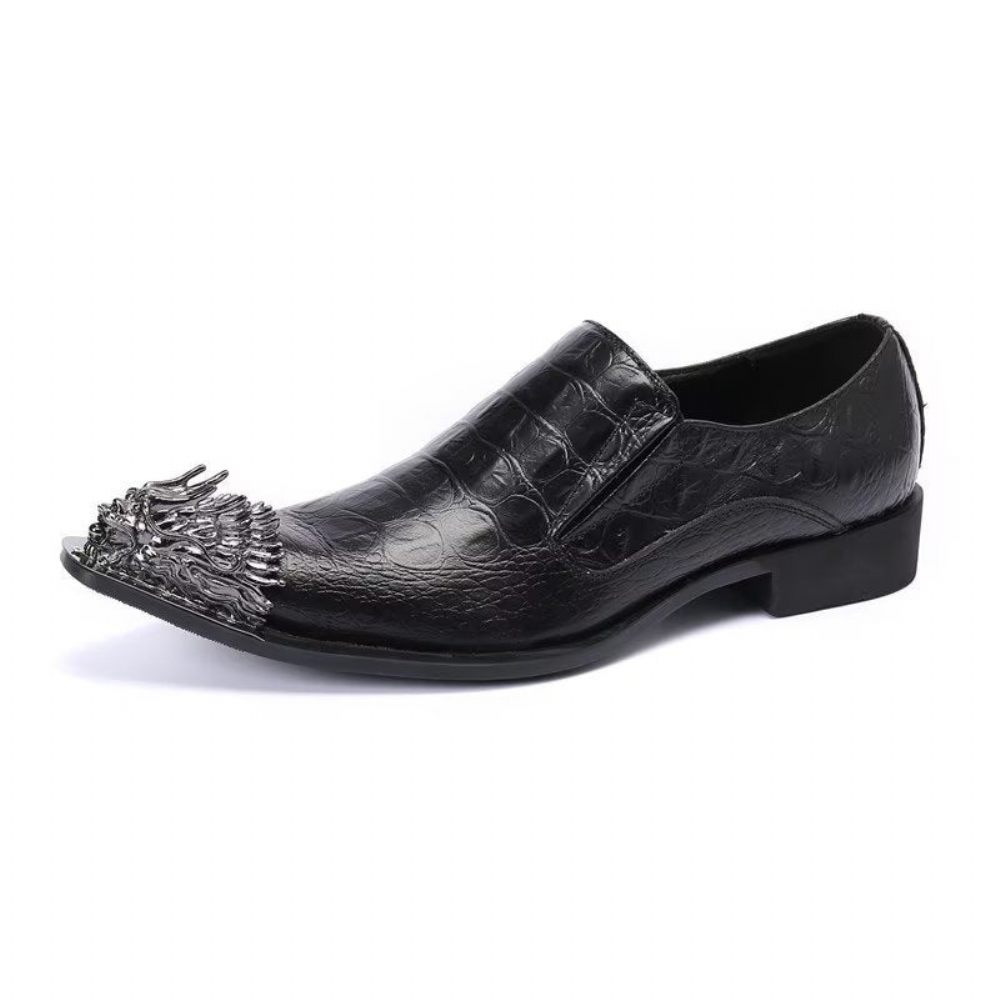 Chaussures Formelles Pour Hommes Habillées Élégantes Cuir Crocodile - Noir