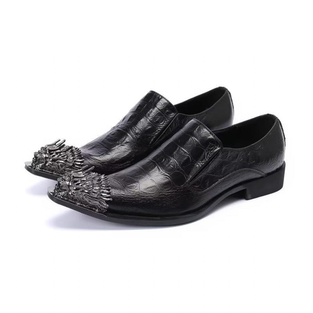 Chaussures Formelles Pour Hommes Habillées Élégantes Cuir Crocodile - Noir