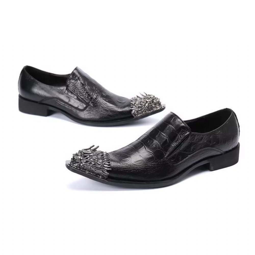 Chaussures Formelles Pour Hommes Habillées Élégantes Cuir Crocodile - Noir