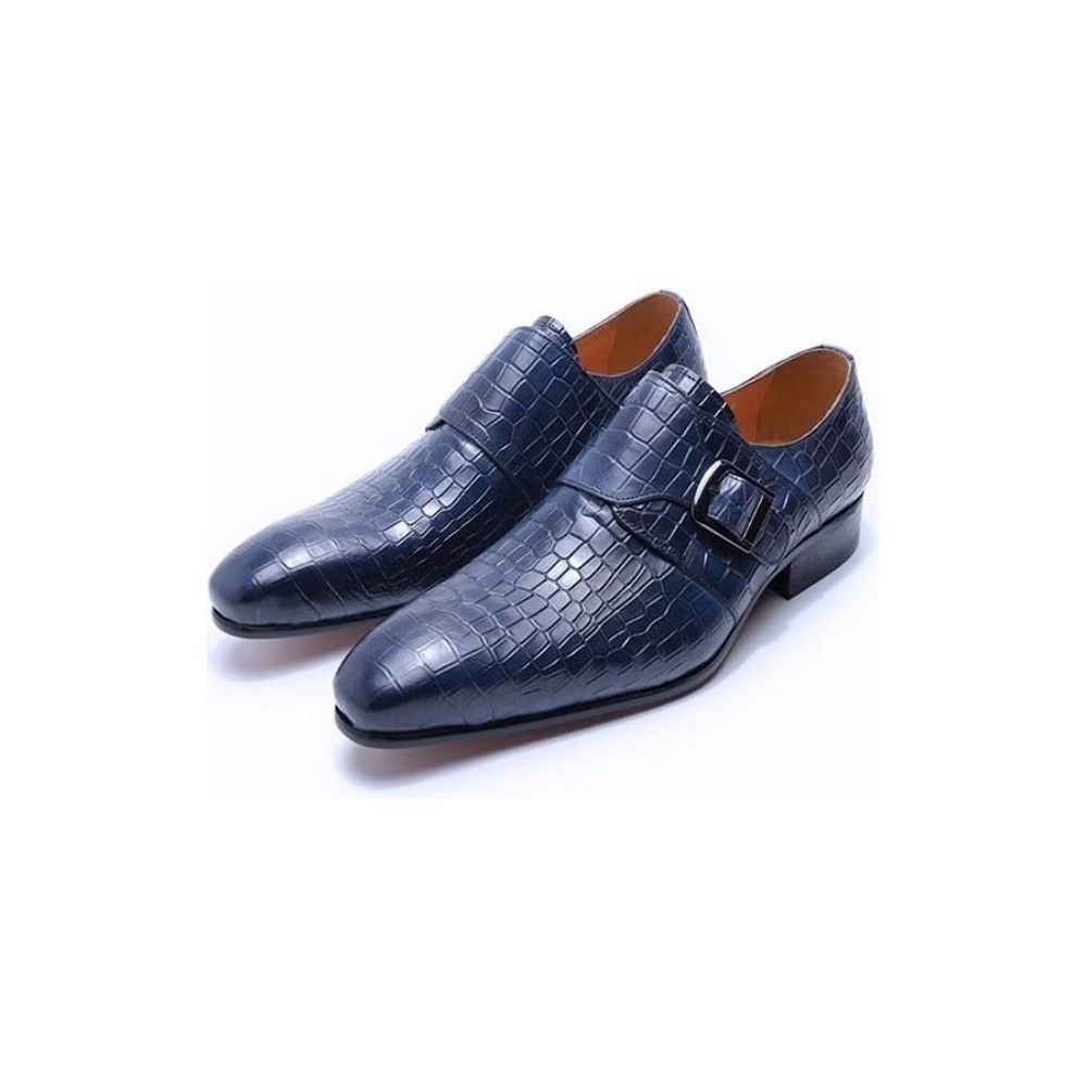 Chaussures Formelles Pour Hommes Habillées Élégantes Luxe Croco Avec Sangle Moine - Bleu