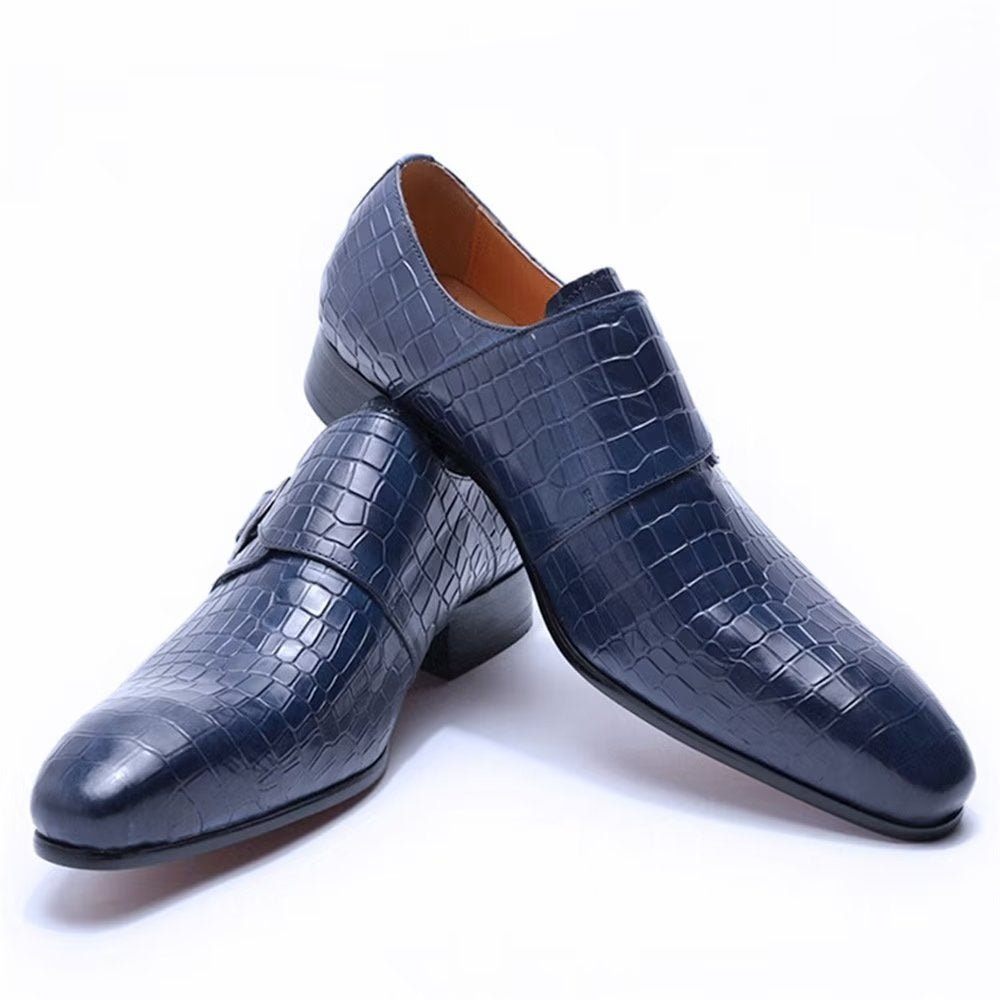 Chaussures Formelles Pour Hommes Habillées Élégantes Luxe Croco Avec Sangle Moine - Bleu