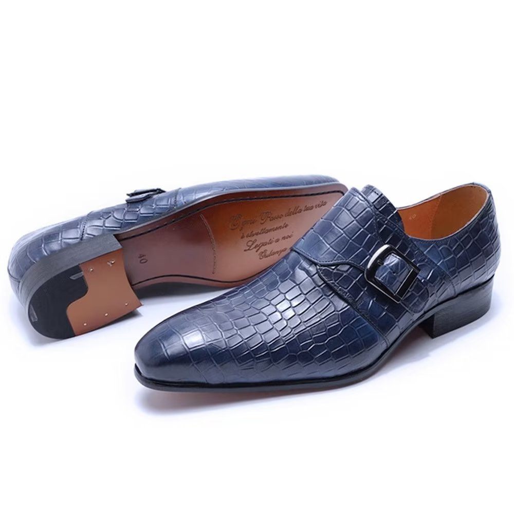 Chaussures Formelles Pour Hommes Habillées Élégantes Luxe Croco Avec Sangle Moine - Bleu