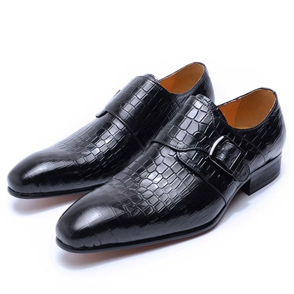 Chaussures Formelles Pour Hommes Habillées Élégantes Luxe Croco Avec Sangle Moine - Noir