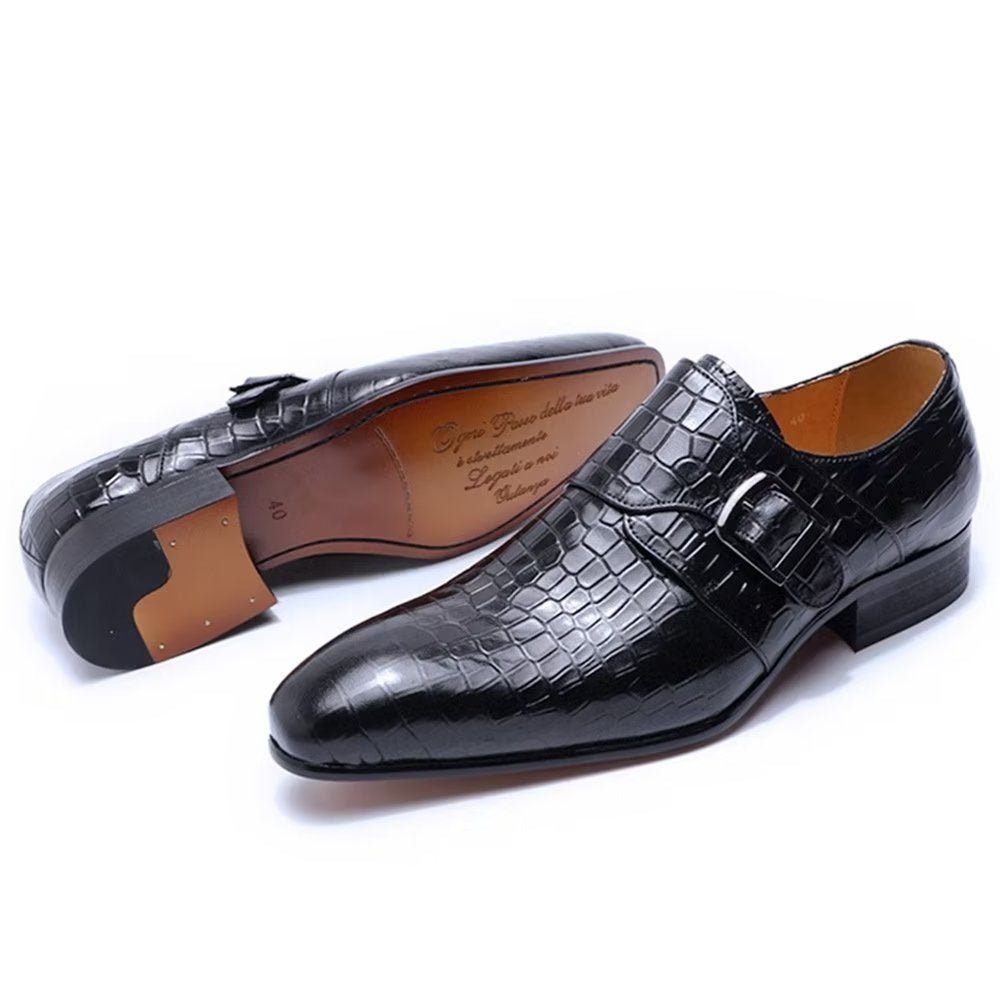 Chaussures Formelles Pour Hommes Habillées Élégantes Luxe Croco Avec Sangle Moine - Noir