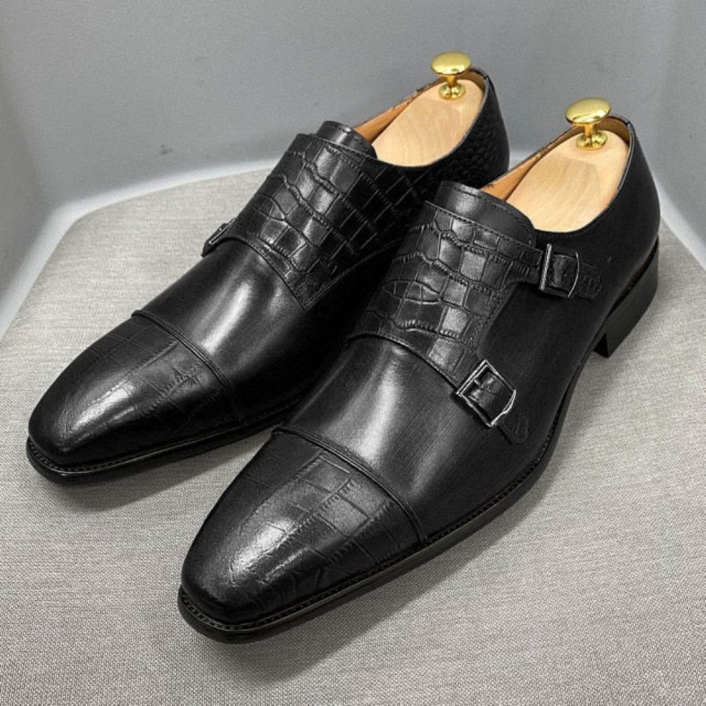 Chaussures Formelles Pour Hommes Habillées Élégantes À Sangle Moine Mélange Croco - Noir