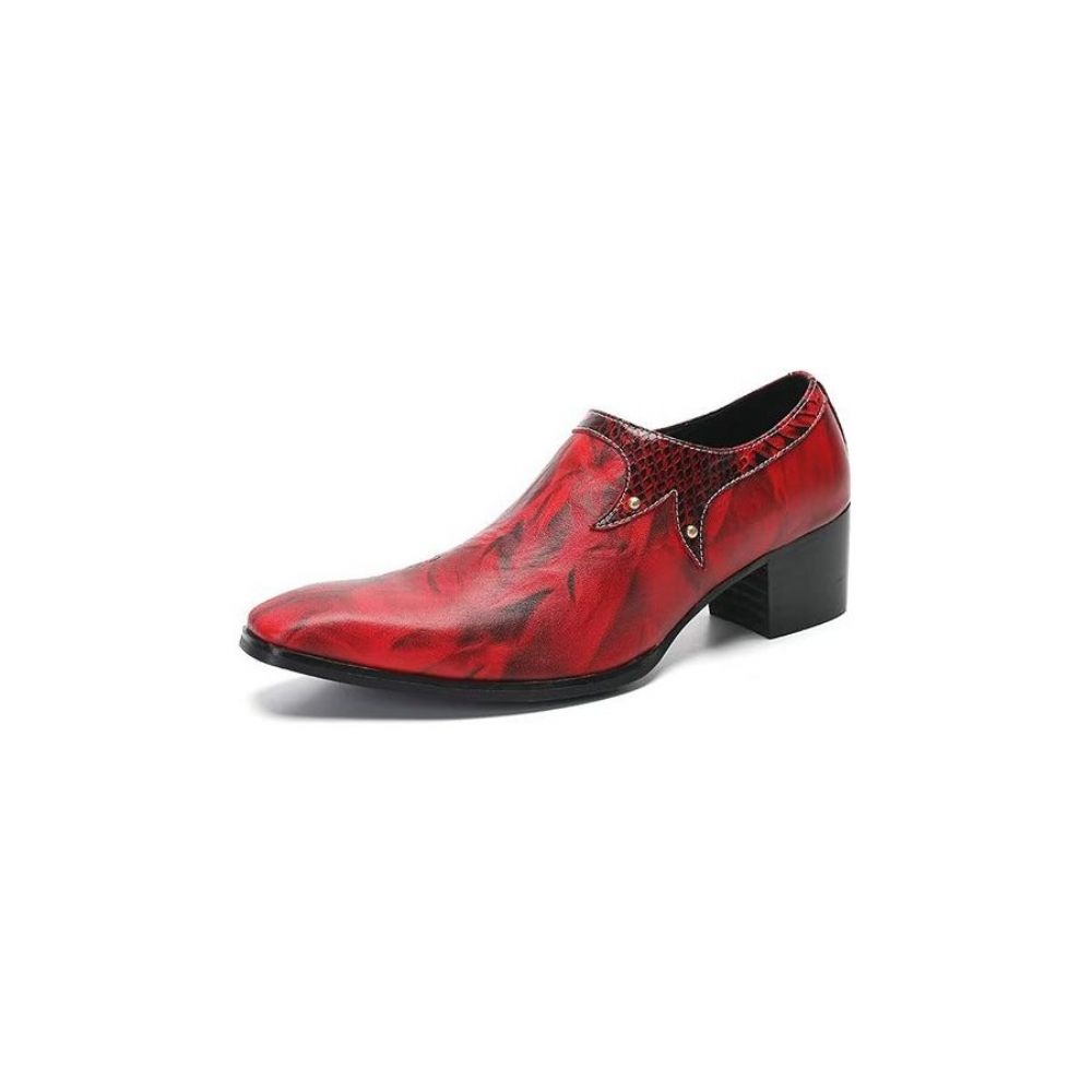 Chaussures Formelles Pour Hommes Habillées À Enfiler Cuir Bout Carré Luxe Raffiné - Rouge