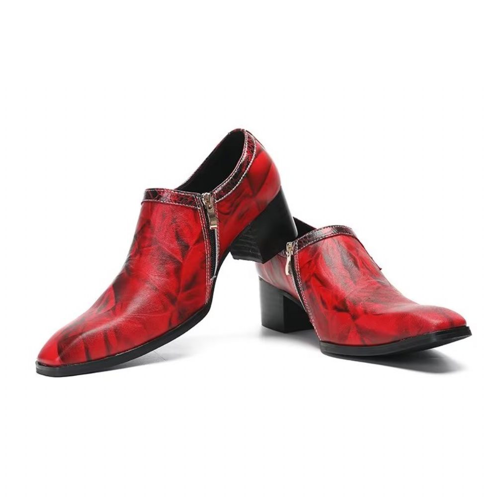 Chaussures Formelles Pour Hommes Habillées À Enfiler Cuir Bout Carré Luxe Raffiné - Rouge