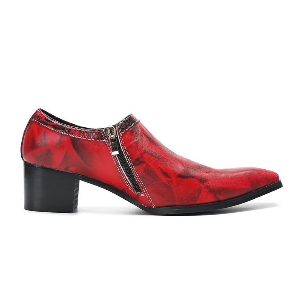 Chaussures Formelles Pour Hommes Habillées À Enfiler Cuir Bout Carré Luxe Raffiné - Rouge