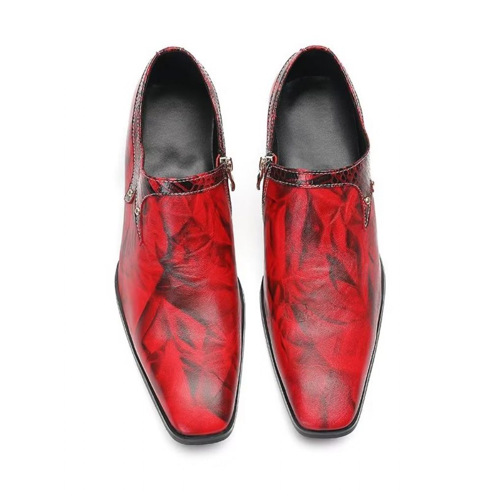 Chaussures Formelles Pour Hommes Habillées À Enfiler Cuir Bout Carré Luxe Raffiné - Rouge