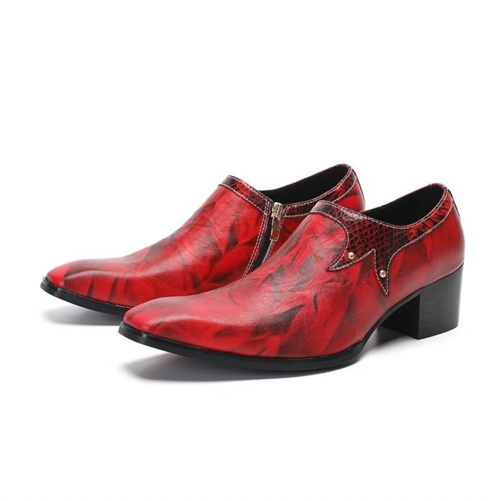 Chaussures Formelles Pour Hommes Habillées À Enfiler Cuir Bout Carré Luxe Raffiné - Rouge