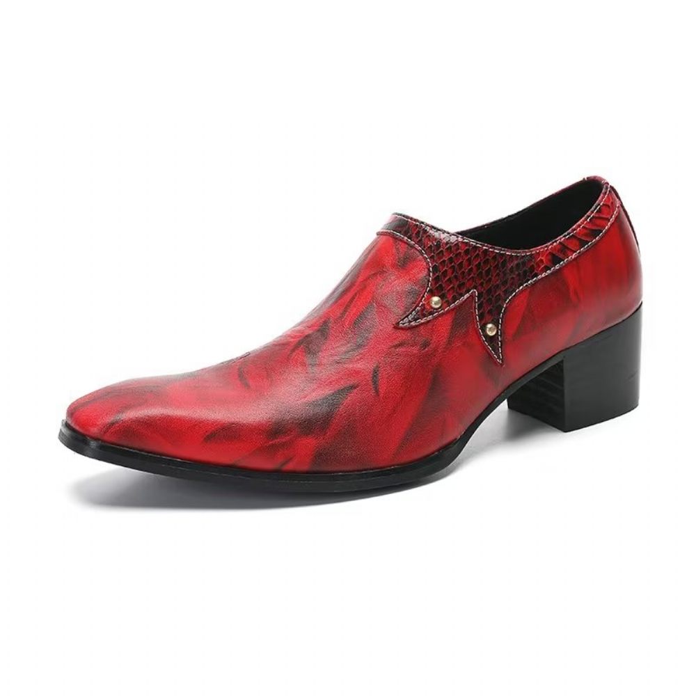 Chaussures Formelles Pour Hommes Habillées À Enfiler Cuir Bout Carré Luxe Raffiné - Rouge