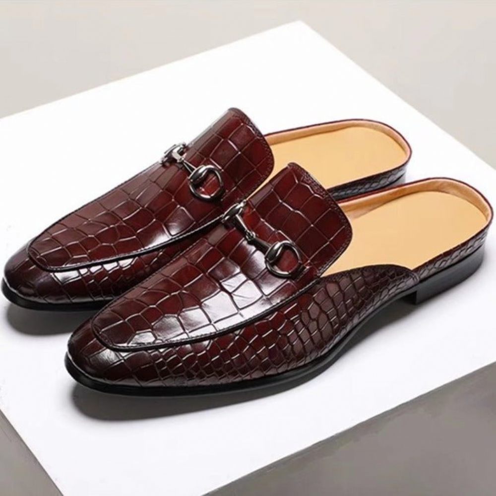 Chaussures Formelles Pour Hommes Habillées À Enfiler Cuir Exotique - Café