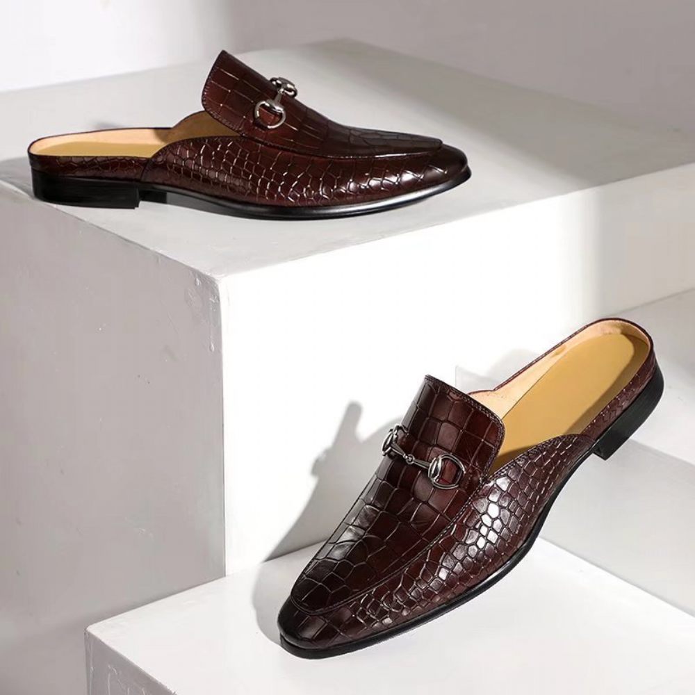 Chaussures Formelles Pour Hommes Habillées À Enfiler Cuir Exotique - Café