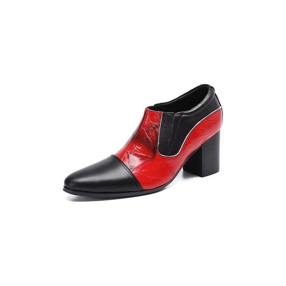 Chaussures Formelles Pour Hommes Habillées À Enfiler Cuir Véritable - Rouge