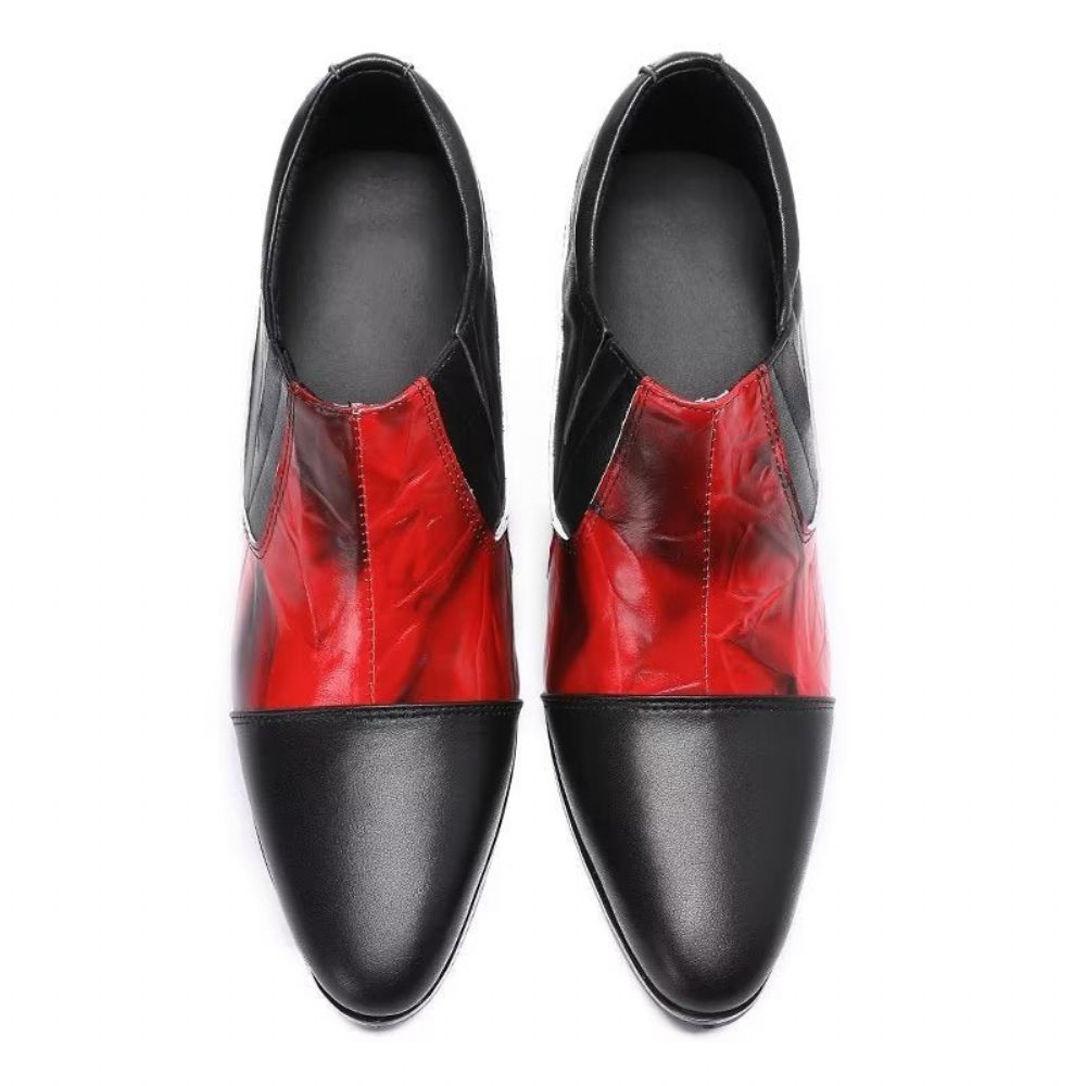 Chaussures Formelles Pour Hommes Habillées À Enfiler Cuir Véritable - Rouge