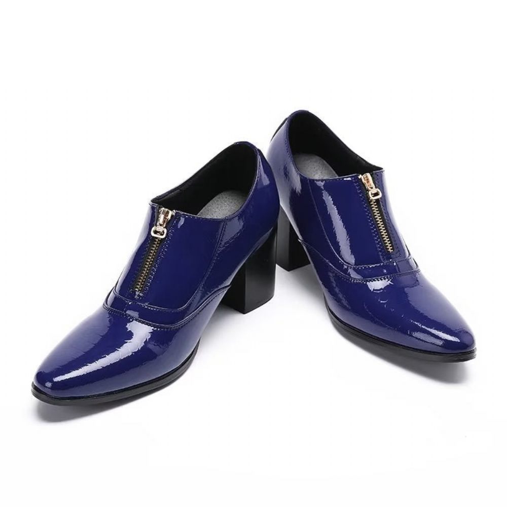 Chaussures Formelles Pour Hommes Habillées À Enfiler Cuir Véritable - Bleu