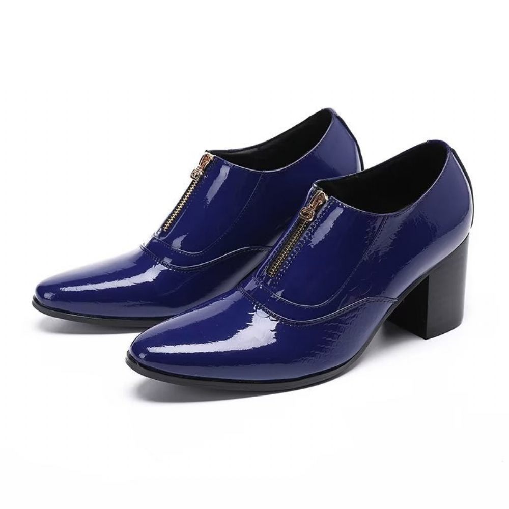 Chaussures Formelles Pour Hommes Habillées À Enfiler Cuir Véritable - Bleu