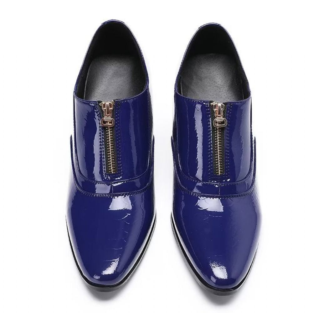 Chaussures Formelles Pour Hommes Habillées À Enfiler Cuir Véritable - Bleu