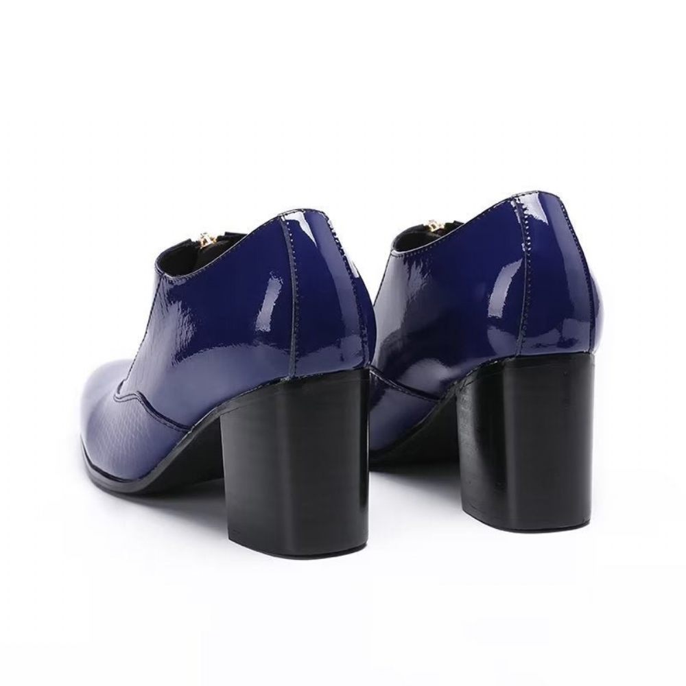 Chaussures Formelles Pour Hommes Habillées À Enfiler Cuir Véritable - Bleu