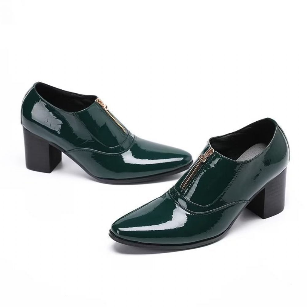 Chaussures Formelles Pour Hommes Habillées À Enfiler Cuir Véritable - Vert