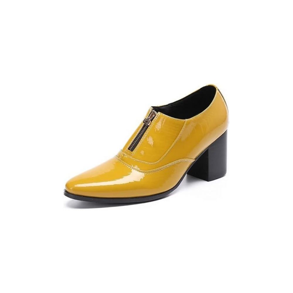 Chaussures Formelles Pour Hommes Habillées À Enfiler Cuir Véritable - Jaune