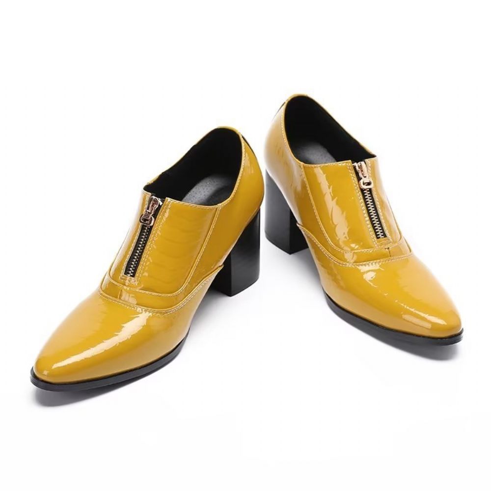 Chaussures Formelles Pour Hommes Habillées À Enfiler Cuir Véritable - Jaune