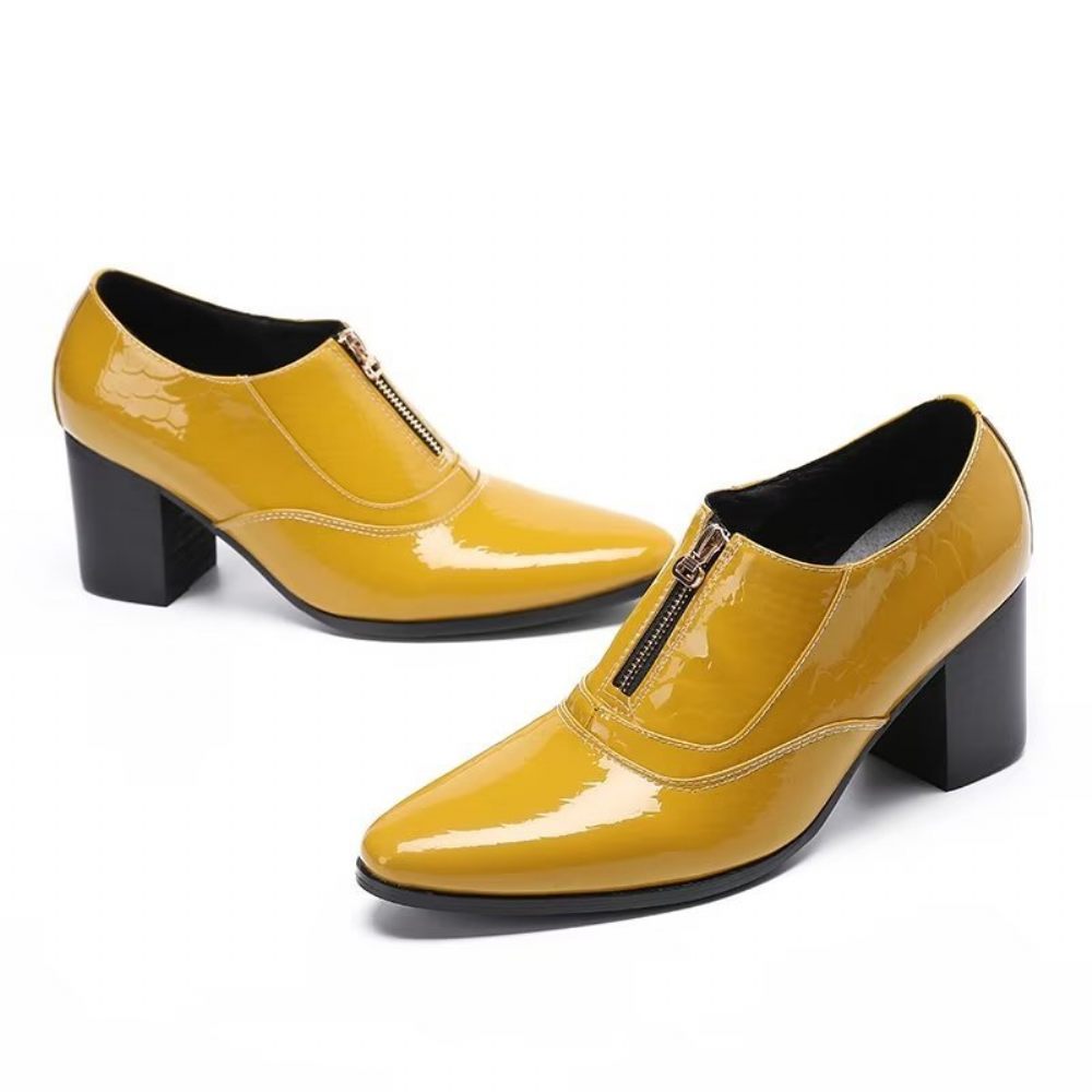 Chaussures Formelles Pour Hommes Habillées À Enfiler Cuir Véritable - Jaune