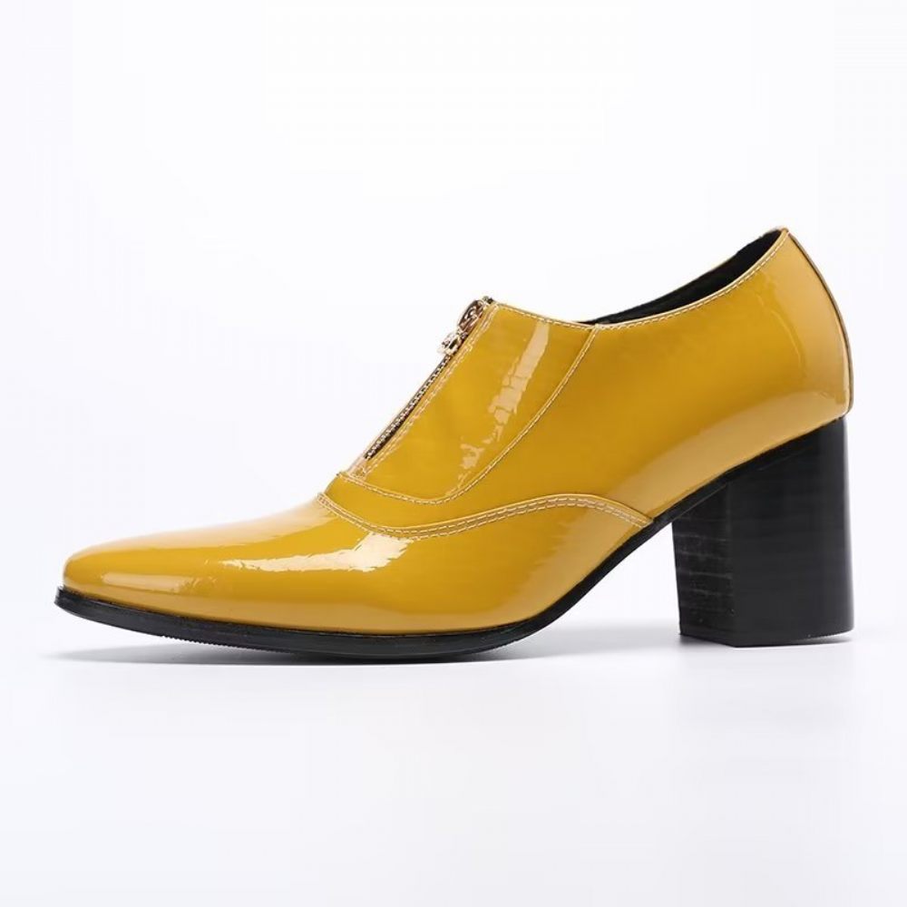 Chaussures Formelles Pour Hommes Habillées À Enfiler Cuir Véritable - Jaune