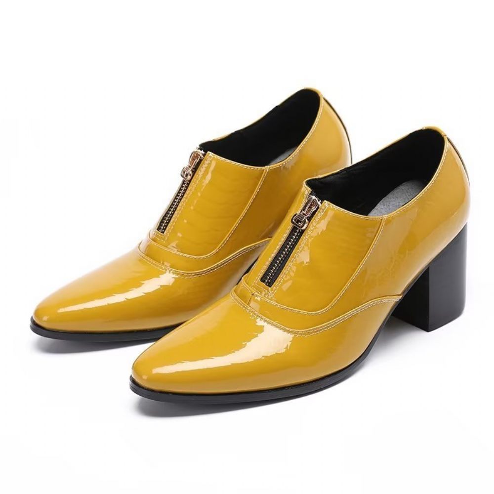 Chaussures Formelles Pour Hommes Habillées À Enfiler Cuir Véritable - Jaune