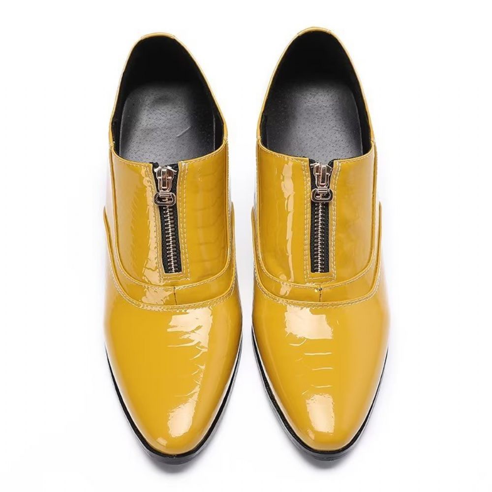 Chaussures Formelles Pour Hommes Habillées À Enfiler Cuir Véritable - Jaune