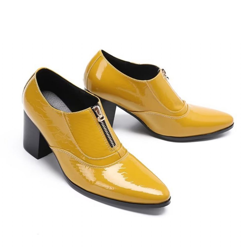 Chaussures Formelles Pour Hommes Habillées À Enfiler Cuir Véritable - Jaune