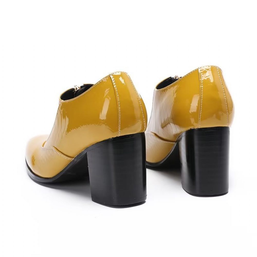 Chaussures Formelles Pour Hommes Habillées À Enfiler Cuir Véritable - Jaune