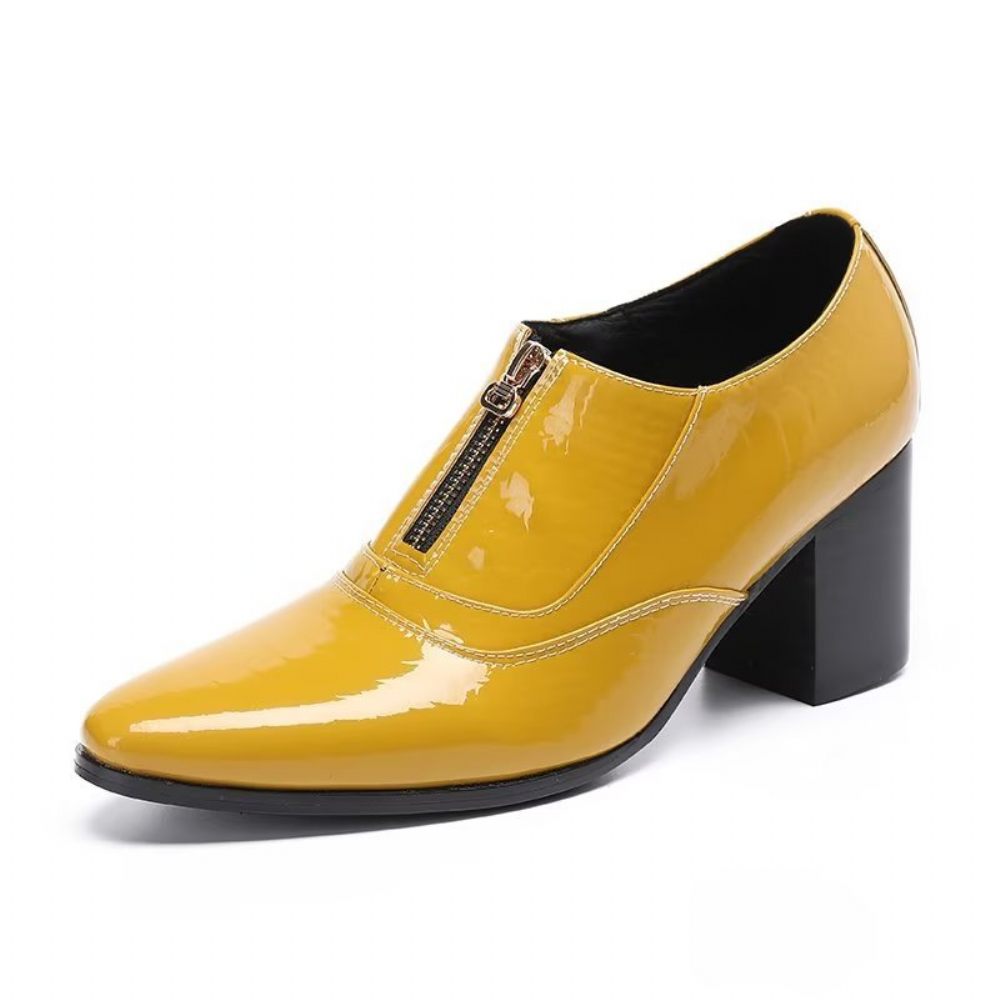 Chaussures Formelles Pour Hommes Habillées À Enfiler Cuir Véritable - Jaune