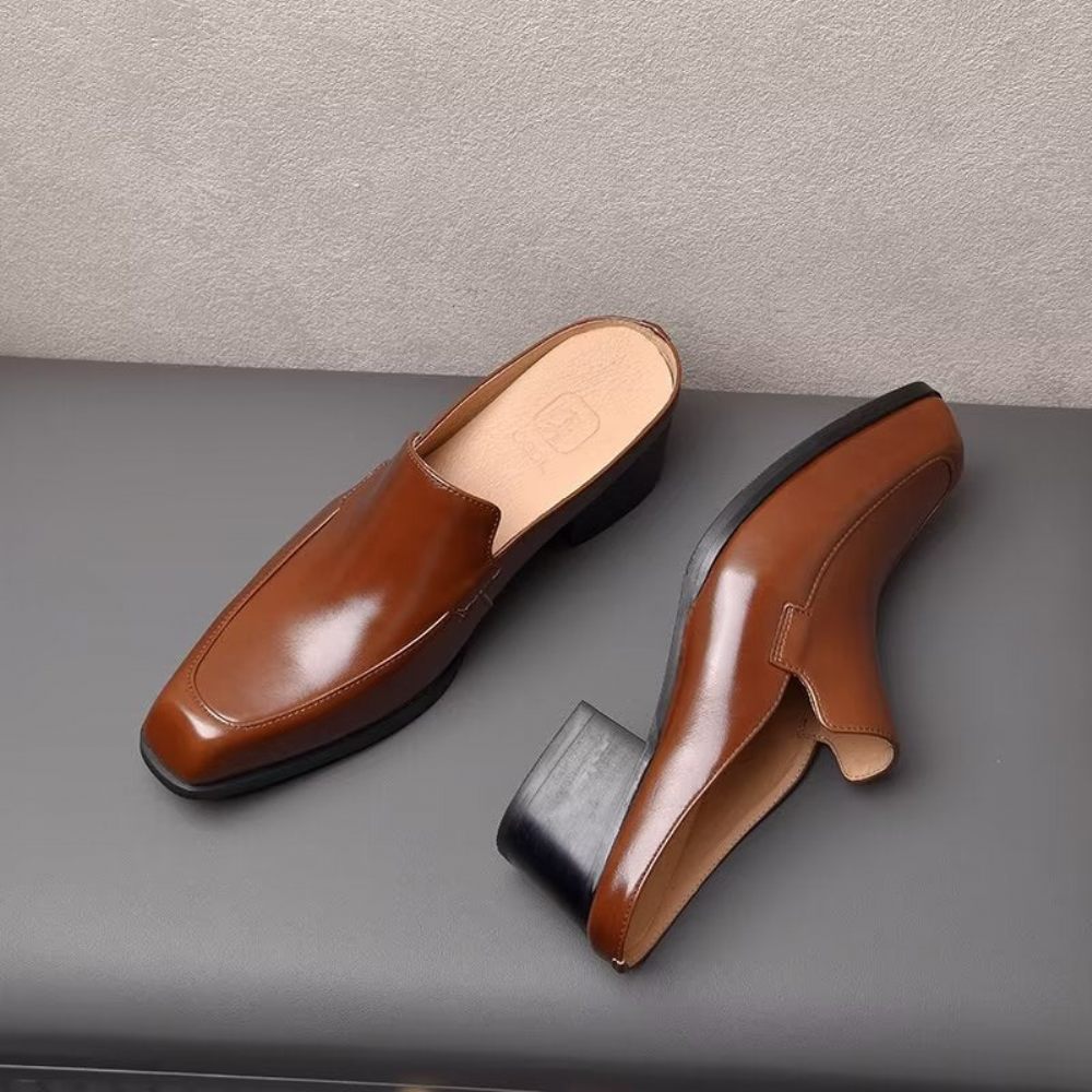 Chaussures Formelles Pour Hommes Habillées À Enfiler Cuir Véritable - Café