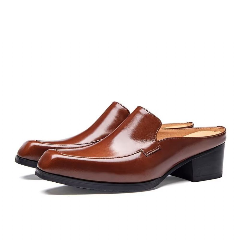 Chaussures Formelles Pour Hommes Habillées À Enfiler Cuir Véritable - Café