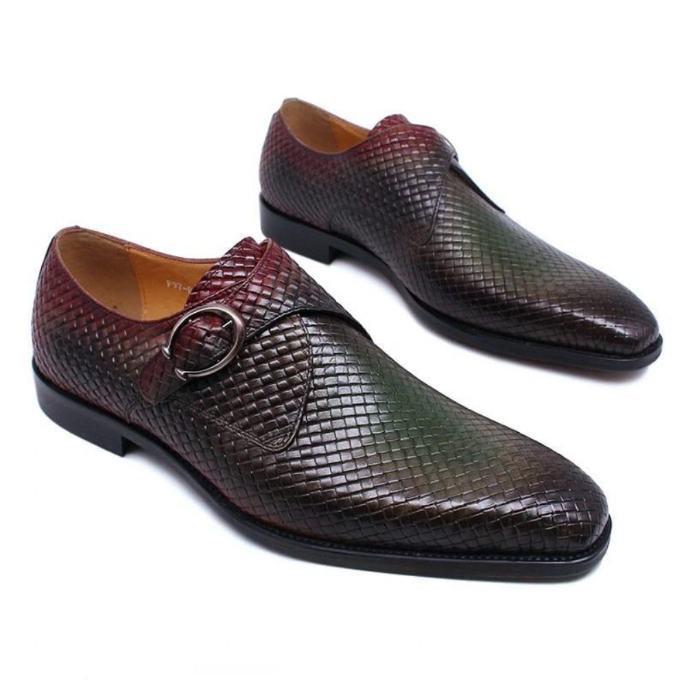 Chaussures Formelles Pour Hommes Habillées À Enfiler Texture Exotique Luxe - Rouge