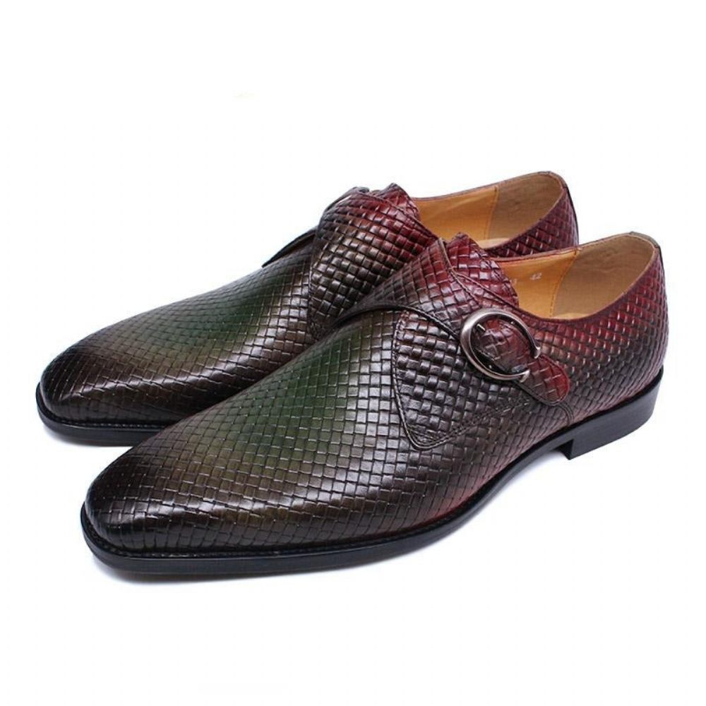 Chaussures Formelles Pour Hommes Habillées À Enfiler Texture Exotique Luxe - Rouge