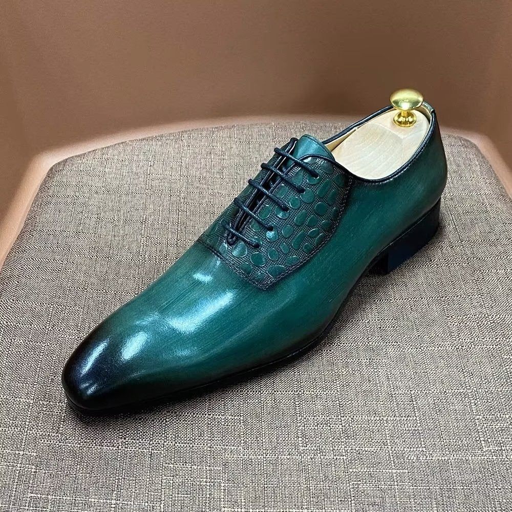 Chaussures Formelles Pour Hommes Habillées Exquises À Texture Croco - Vert