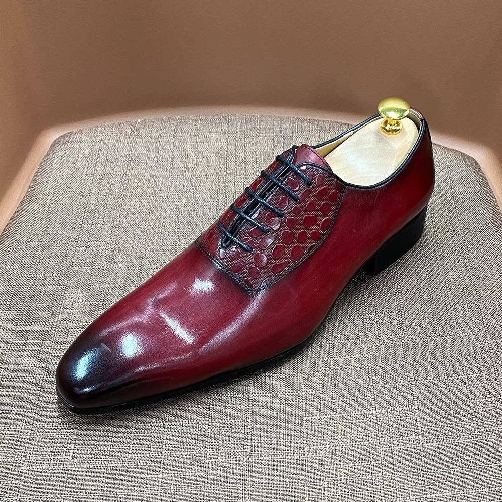 Chaussures Formelles Pour Hommes Habillées Exquises À Texture Croco - Rouge