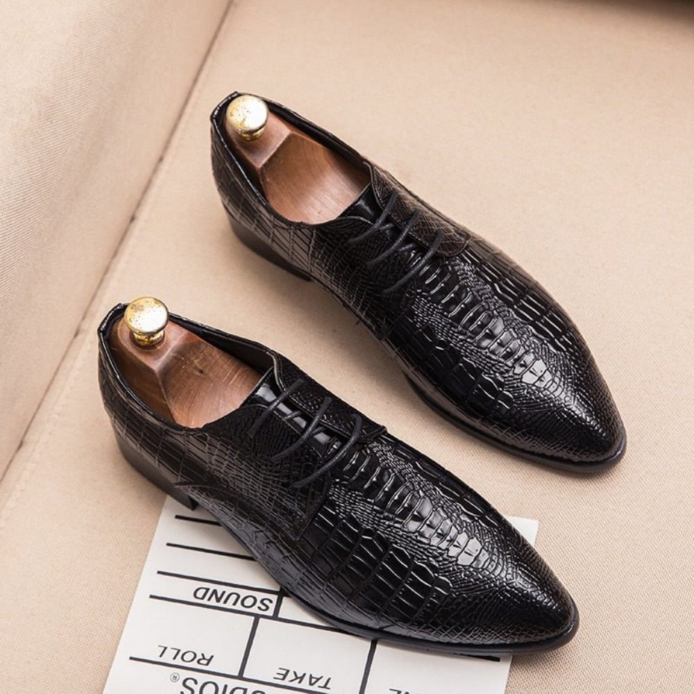 Chaussures Formelles Pour Hommes Habillées À Lacets Alligator Chic - Noir