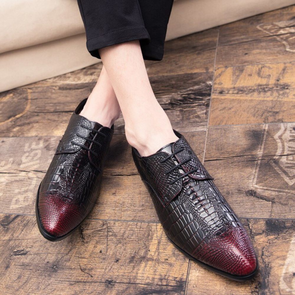 Chaussures Formelles Pour Hommes Habillées À Lacets Alligator Chic - Rouge