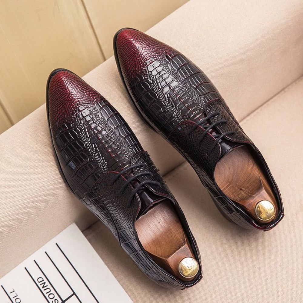 Chaussures Formelles Pour Hommes Habillées À Lacets Alligator Chic - Rouge